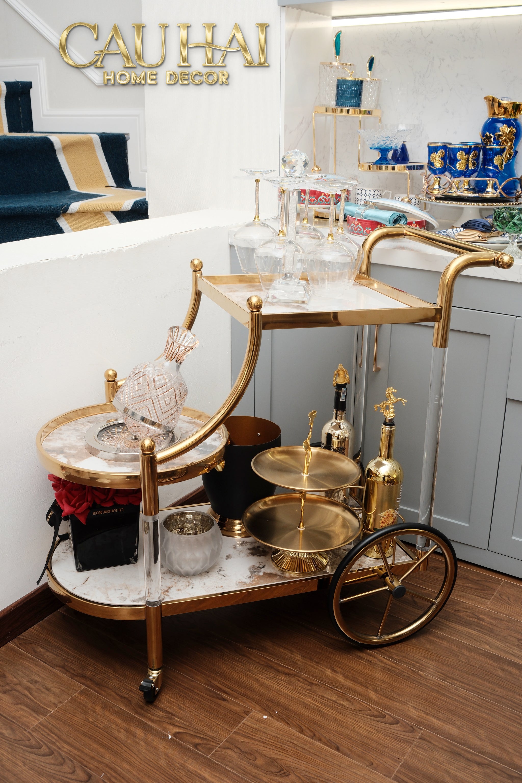 Maison Couture - Xe Đẩy Quầy Bar Grand Marble Aurelia Bar Cart Trolley 40x90x90