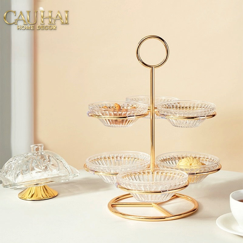 Đĩa Bánh 2 Tầng 6 Ngăn Cristalleries Le Couronne D'Or 33*28
