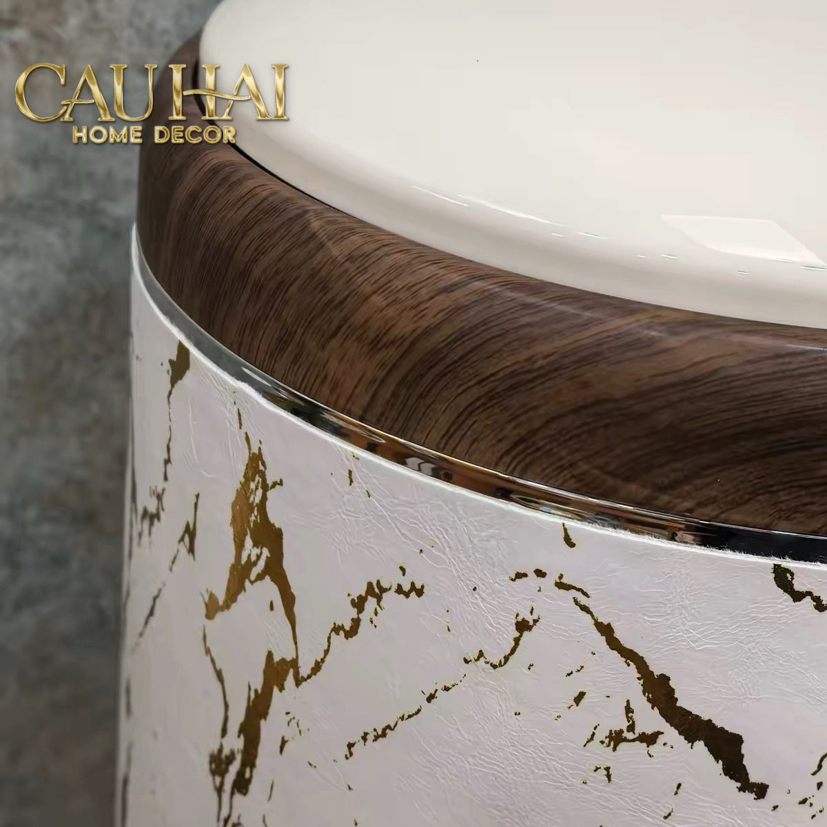Thùng Rác Cao Cấp 20L Vân Đá - Marble Royale Gold