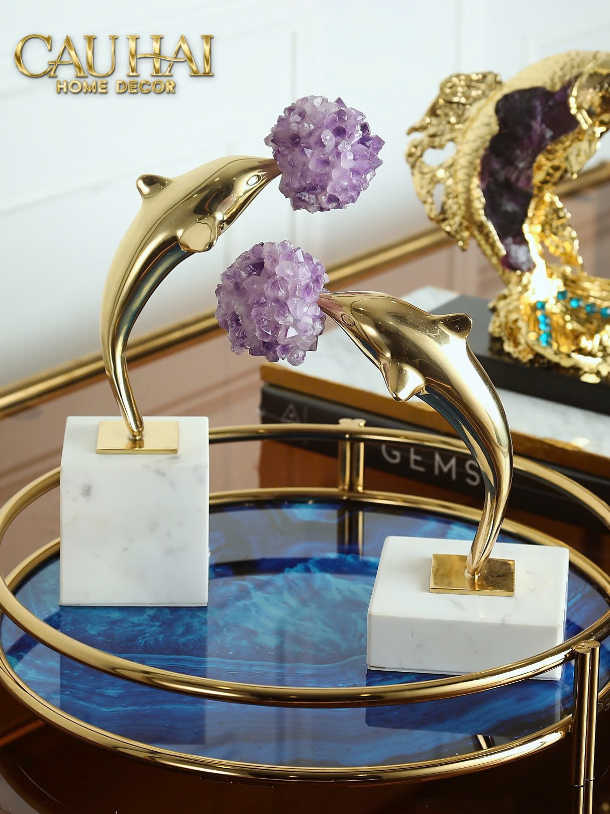 HOME COUTURE - SET TƯỢNG ĐỒNG  - DOLPHIN SERENDIPITY AMETHYST