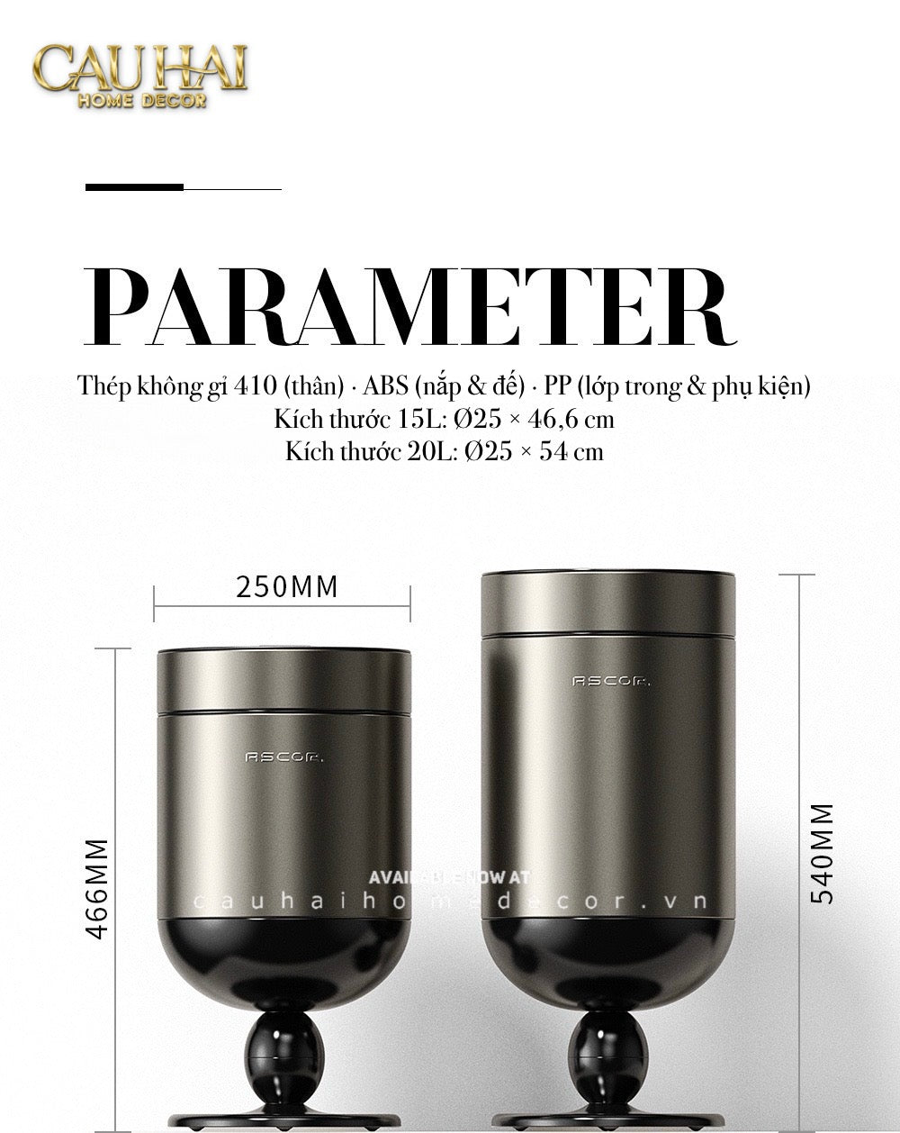 Thùng Rác Titanium Goblet Stainless Steel Modernist Trash Cans 20L 25x54
