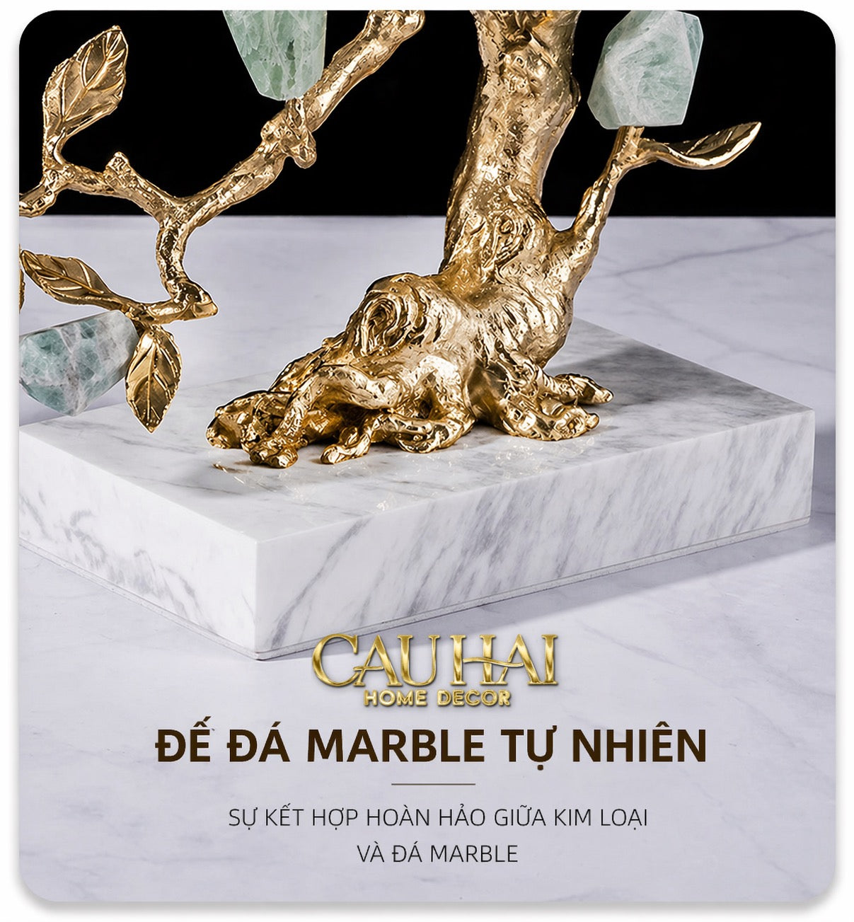 Maison Couture - Tượng  Nhân Sâm Bằng Đồng Đá Thạch Anh Xanh -  Brasson Aventurine Quartz - Root Of Eternity 9x30x27