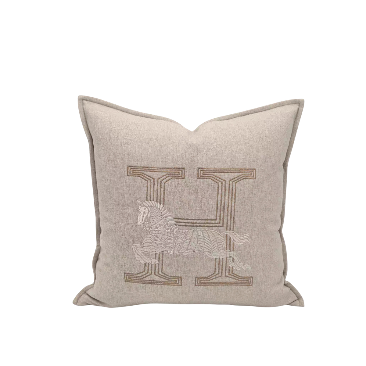 Vỏ Gối Linen Thêu Cheval Équestre Ivory 45x45