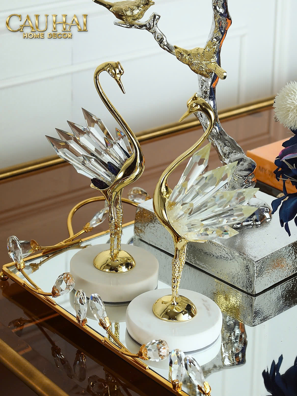 HOME COUTURE - SET 2 TƯỢNG ĐÀ ĐIỂU PHA LÊ -  LES CRISTAUX OSTRICH