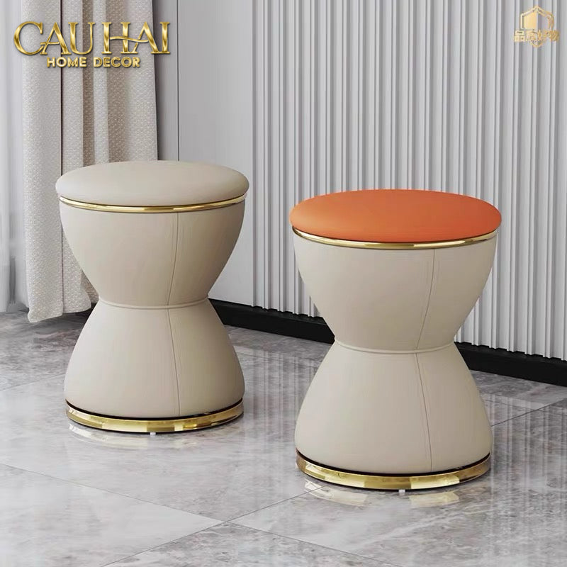 Ghế Đôn Da Hourglass Atelier Ivory H37