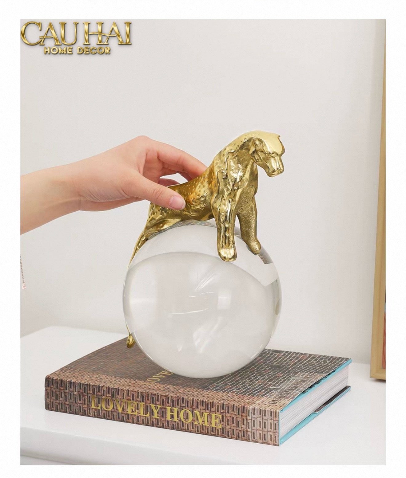 Maison Couture - Tượng Quả Cầu Pha Lê - Tượng Báo Bằng Đồng -   Regal  Brasson Panther Globe 15x30