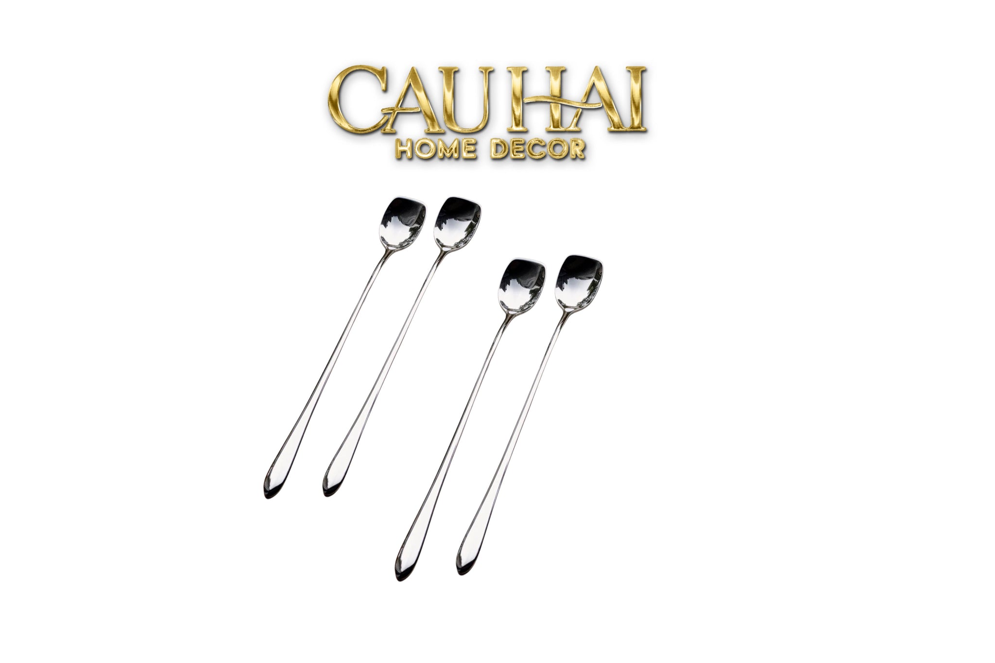 Set Muỗng Dài Thìa Coffee Silver Golden Square Head Coffee Spoon Set 4pcs. 2.2x19.5cm
