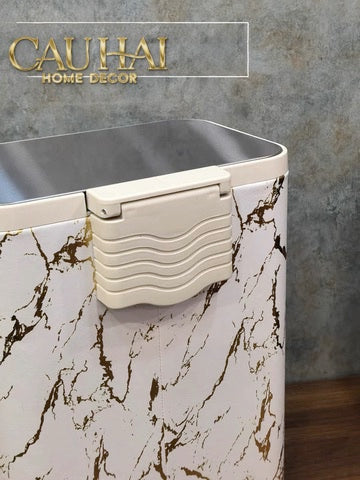 Thùng Rác Bọc Da Đạp Chân Thép Marble Silencieux Ivory 25L