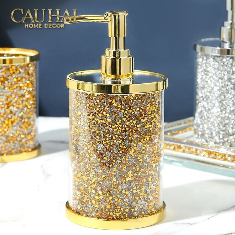 Set Phụ Kiện Nhà Tắm Pha Lê Pavé Gold Mirror  Bathroom Vanity 4pcs