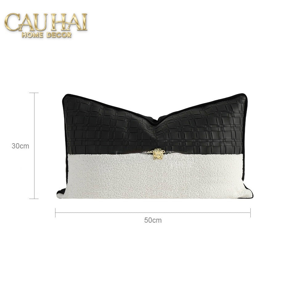 Gối Leather Croco Medusa Noir Ivory 30x50