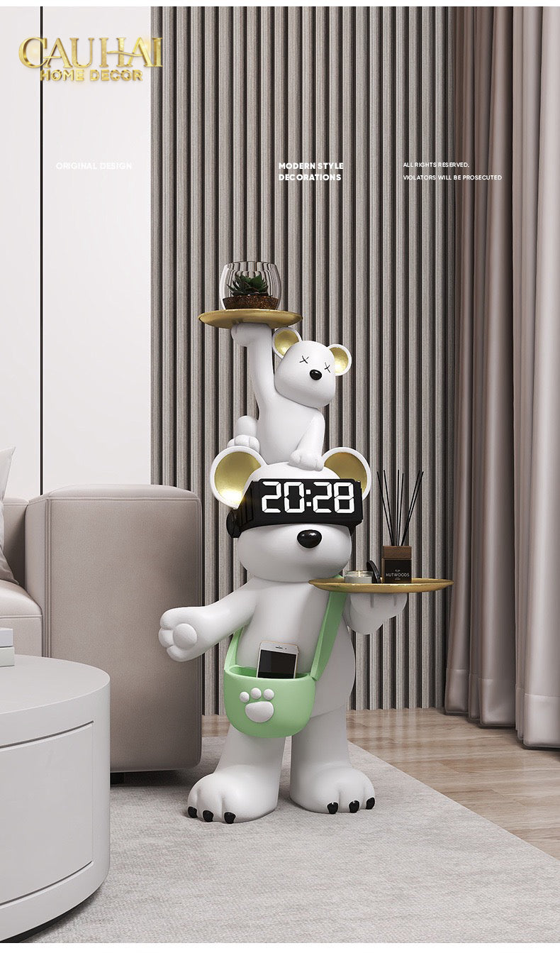 Milo Timekeeper Bear Decorative Statue with Tray & Clock H78