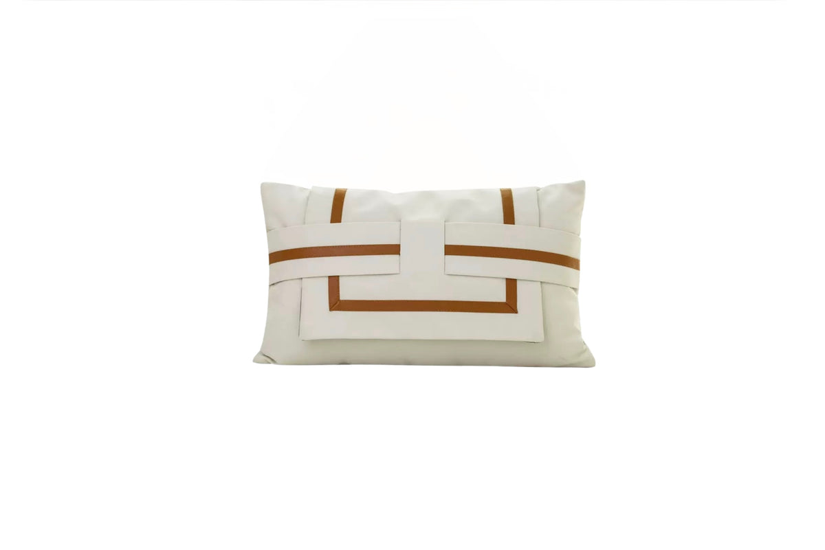 Gối Da Cadre Harnais Ivory Cognac 30x50