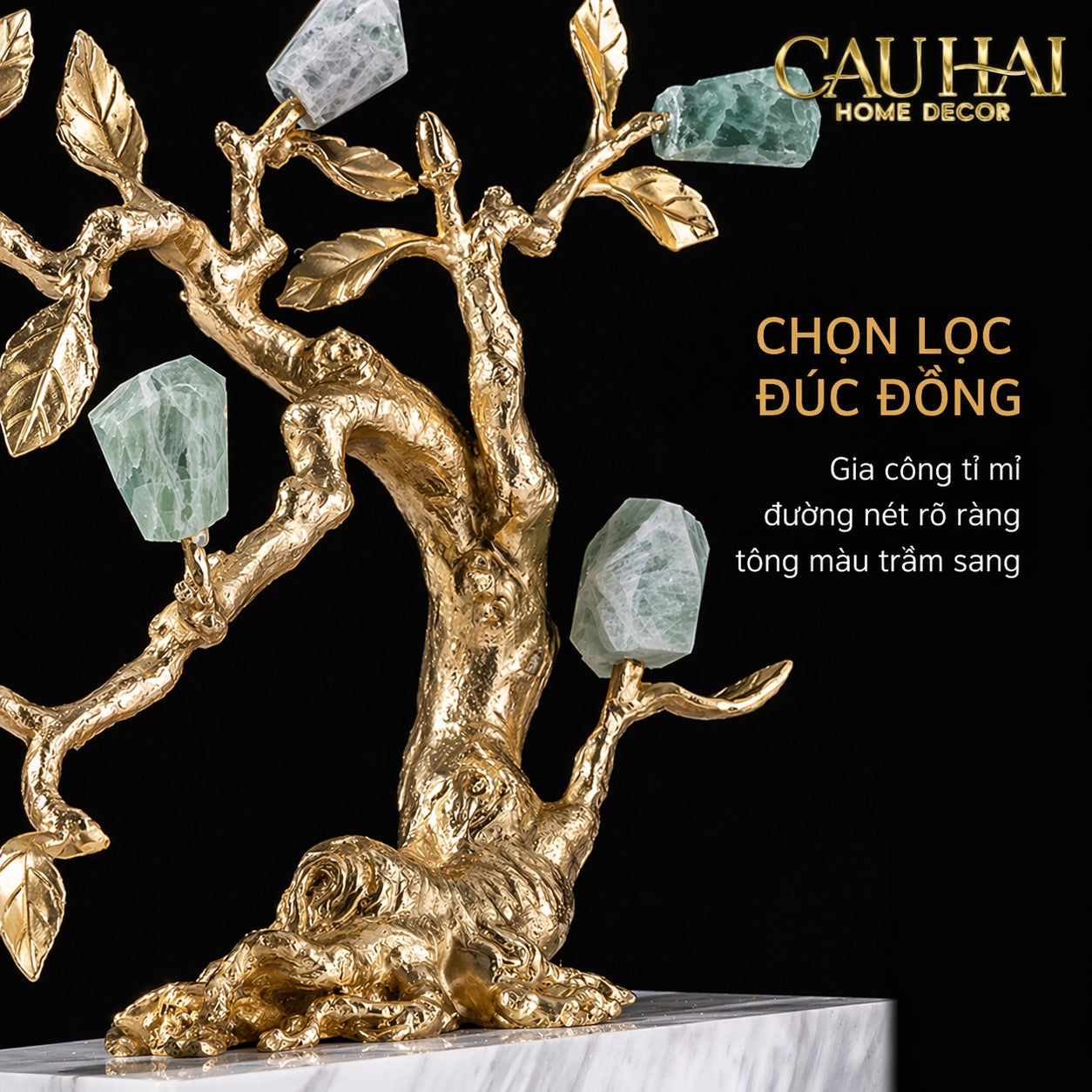 Maison Couture - Tượng  Nhân Sâm Bằng Đồng Đá Thạch Anh Xanh -  Brasson Aventurine Quartz - Root Of Eternity 9x30x27