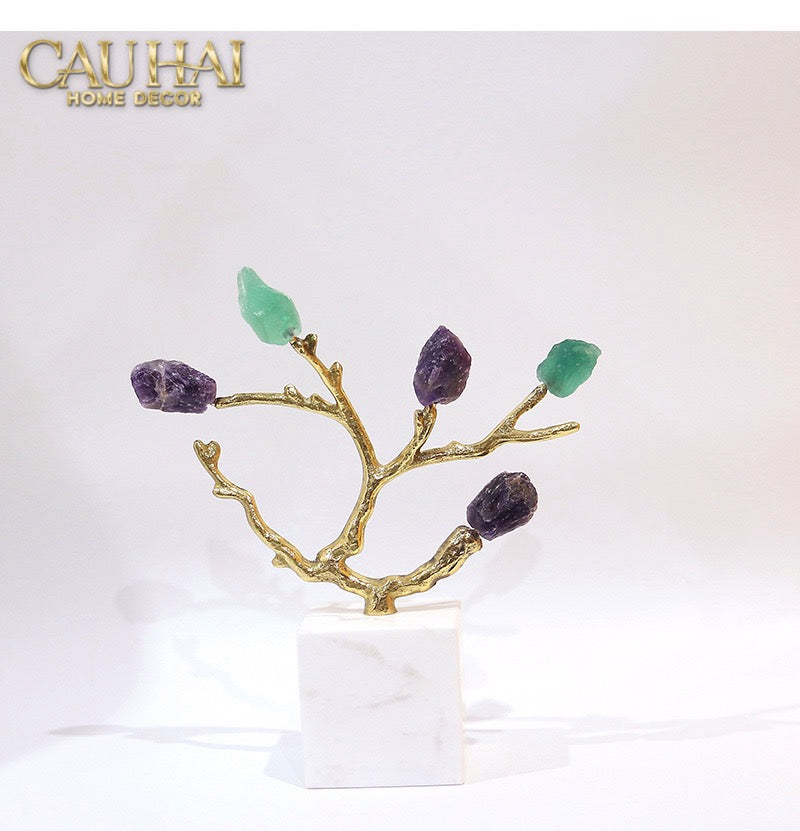 Maison Couture - Tượng Đồng Nhánh Cây Đá Thạch Anh Amethyst Aventurine  Tree of Fortune     25x8x26