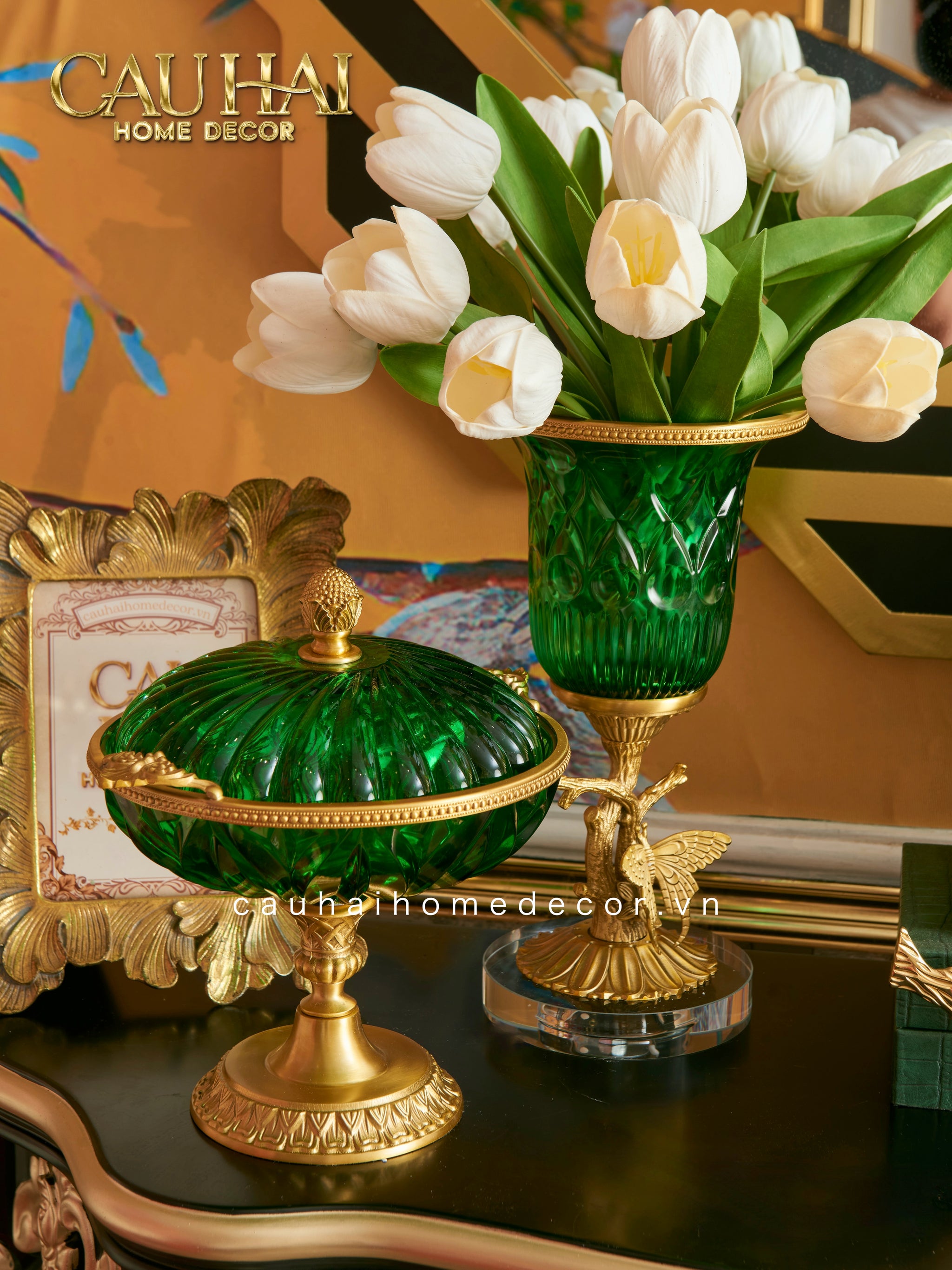 Maison Couture - Bình Hoa Pha Lê Brasson Papillon Emerald H30