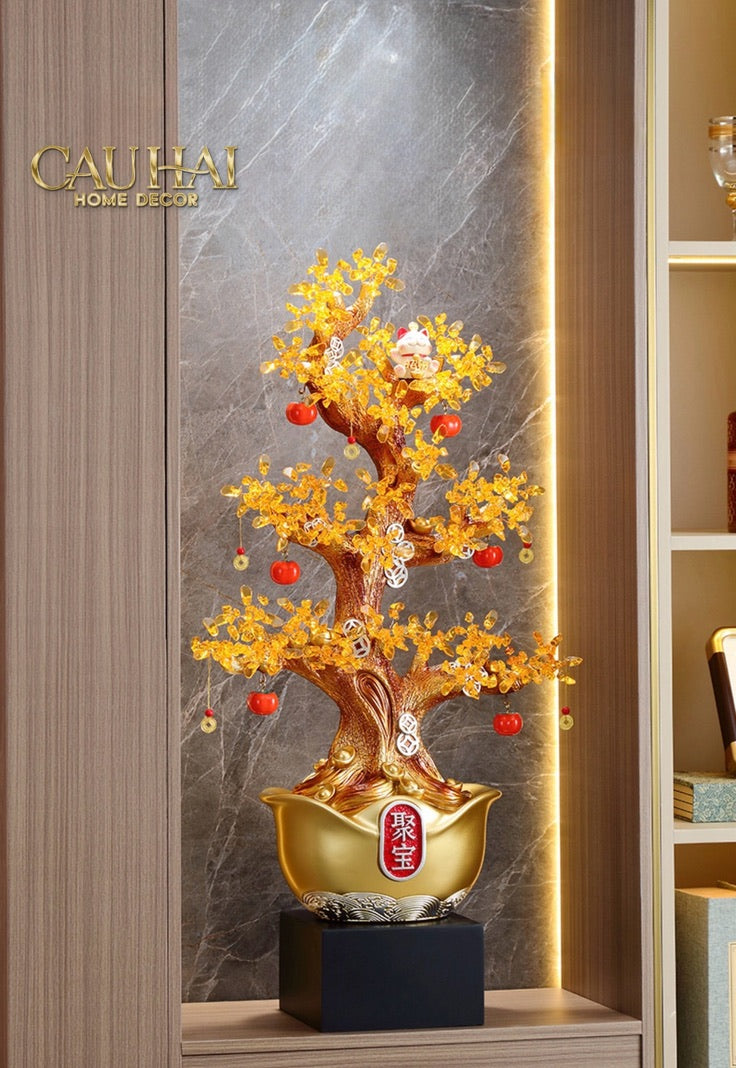 Tết Couture - Cây Hồng Đính Pha Lê Vàng -  Đại Tam Nguyên - Jewelry Persimone Forturne Tree 40x93