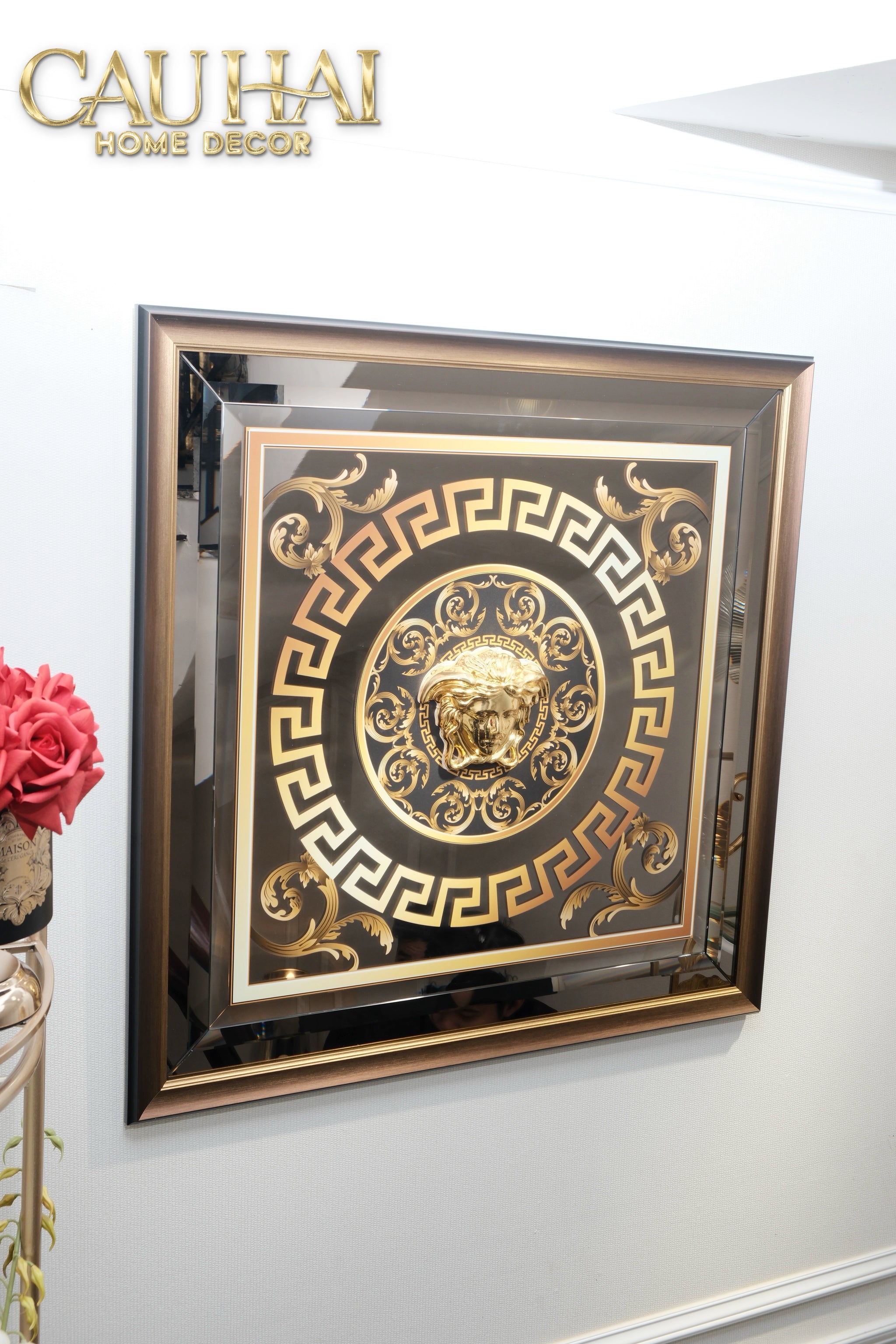Tranh Gương Miroir Haute Joaillerie -  Barocco Nero UV Medusa Iconic 90x90