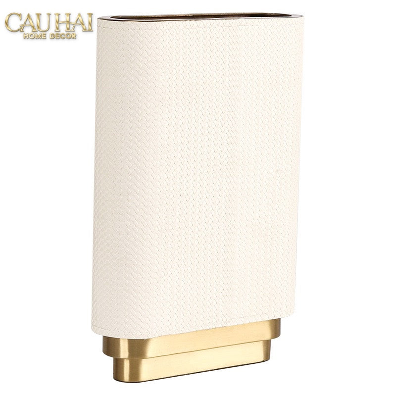 Set 2 Bình Hoa Bọc Da Cao Cấp - Leather Riviera Ivory Gilded Medusa