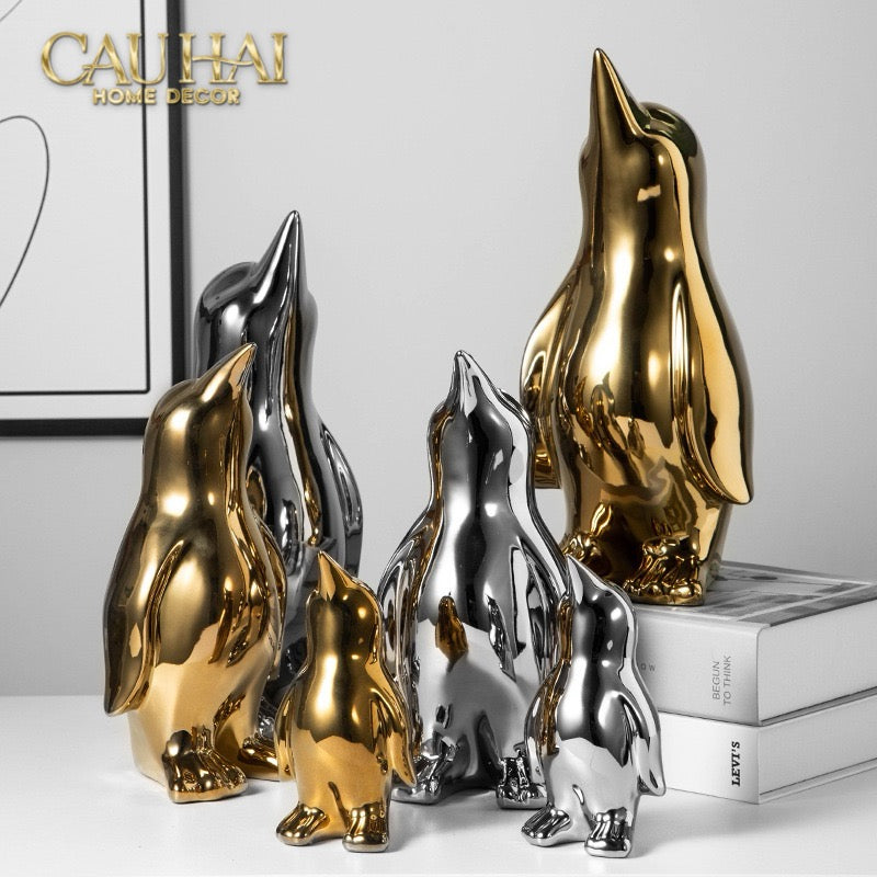 Set 3 Tượng Chim Cánh Cụt Ceramic Penguin Argenté 3pcs