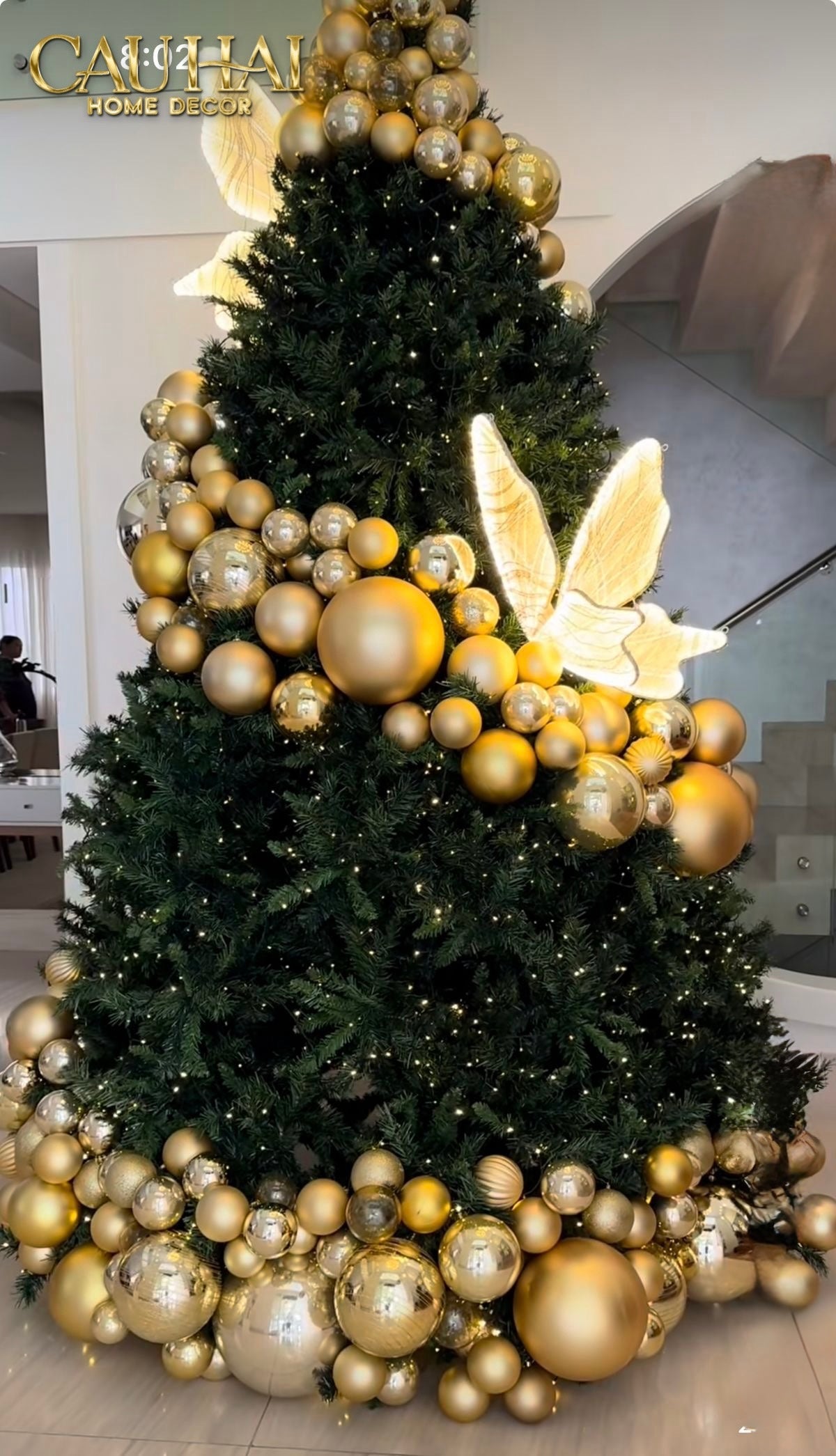 Fêtes Couture - Cây Thông Papillons D'Or Lumière 2M4-CẬU HAI HOME DECOR