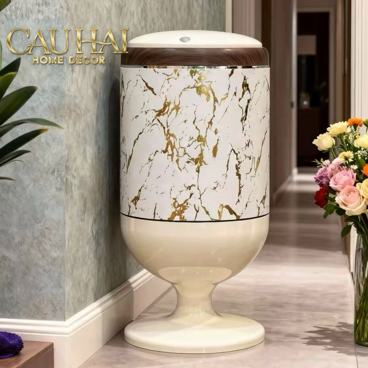 Thùng Rác Cao Cấp 20L Vân Đá - Marble Royale Gold