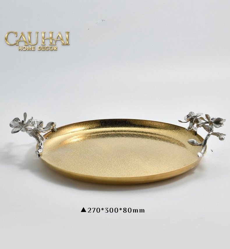 Maison Elysian Couture - Khay Tròn Đồng Platinum Cataleya Indira Brasson  Decorative Trays 27x30x8