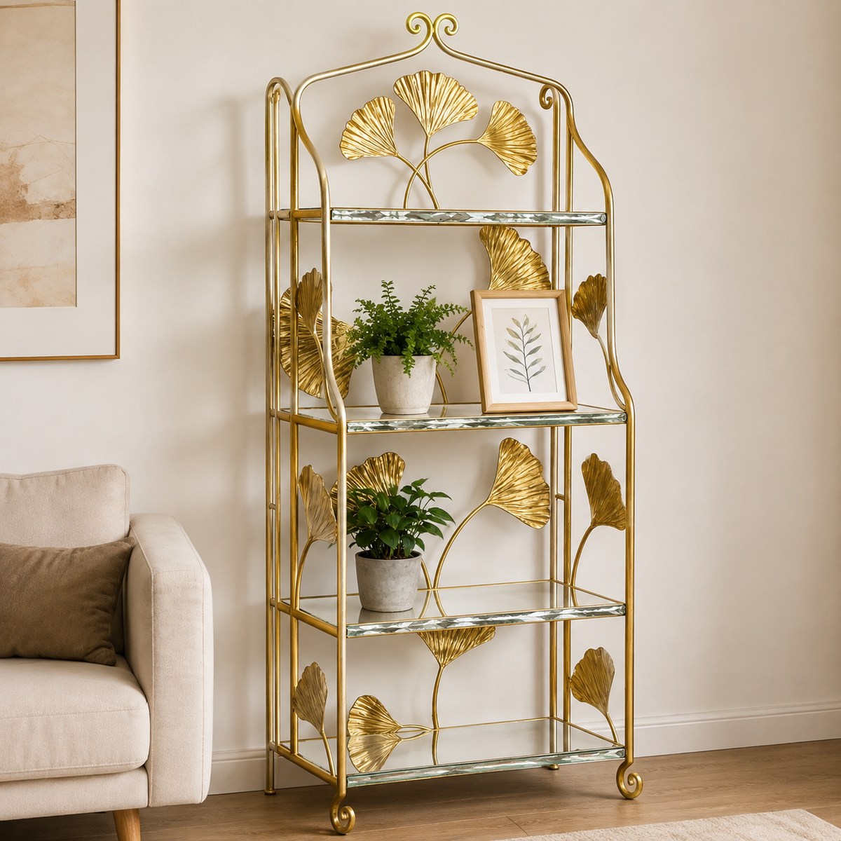 Maison Couture - Kệ Trưng Bày Lá Ngân Hạnh 4 Tầng Ginkgo Royale Étagère 14K Mirror-KỆ TRANG TRÍ-CẬU HAI HOME DECOR