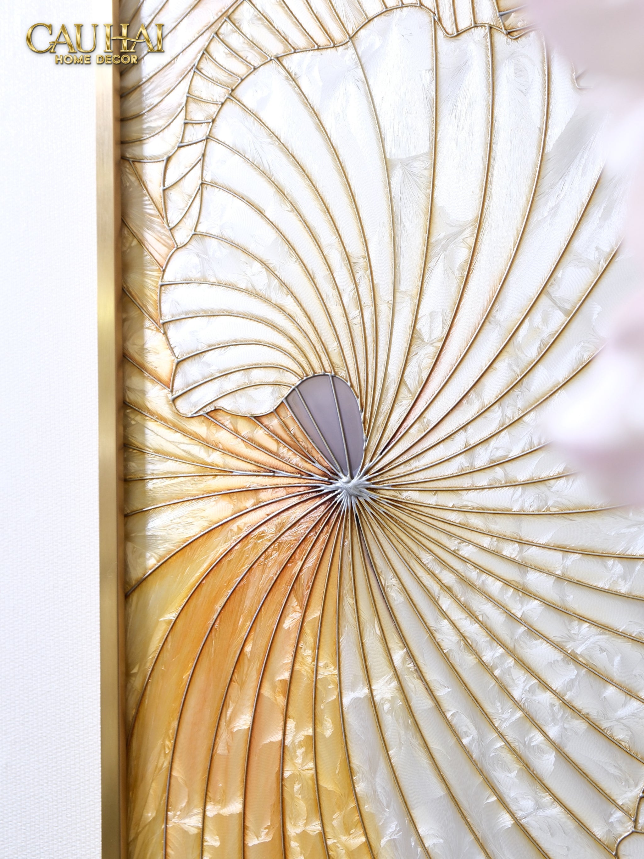 Maison Couture - Enamelled Glass Mosaic Artwork, Handcrafted Frame, Stainless Steel Frame, Gilded Prism Enamel - Ginkgo Era 70x100