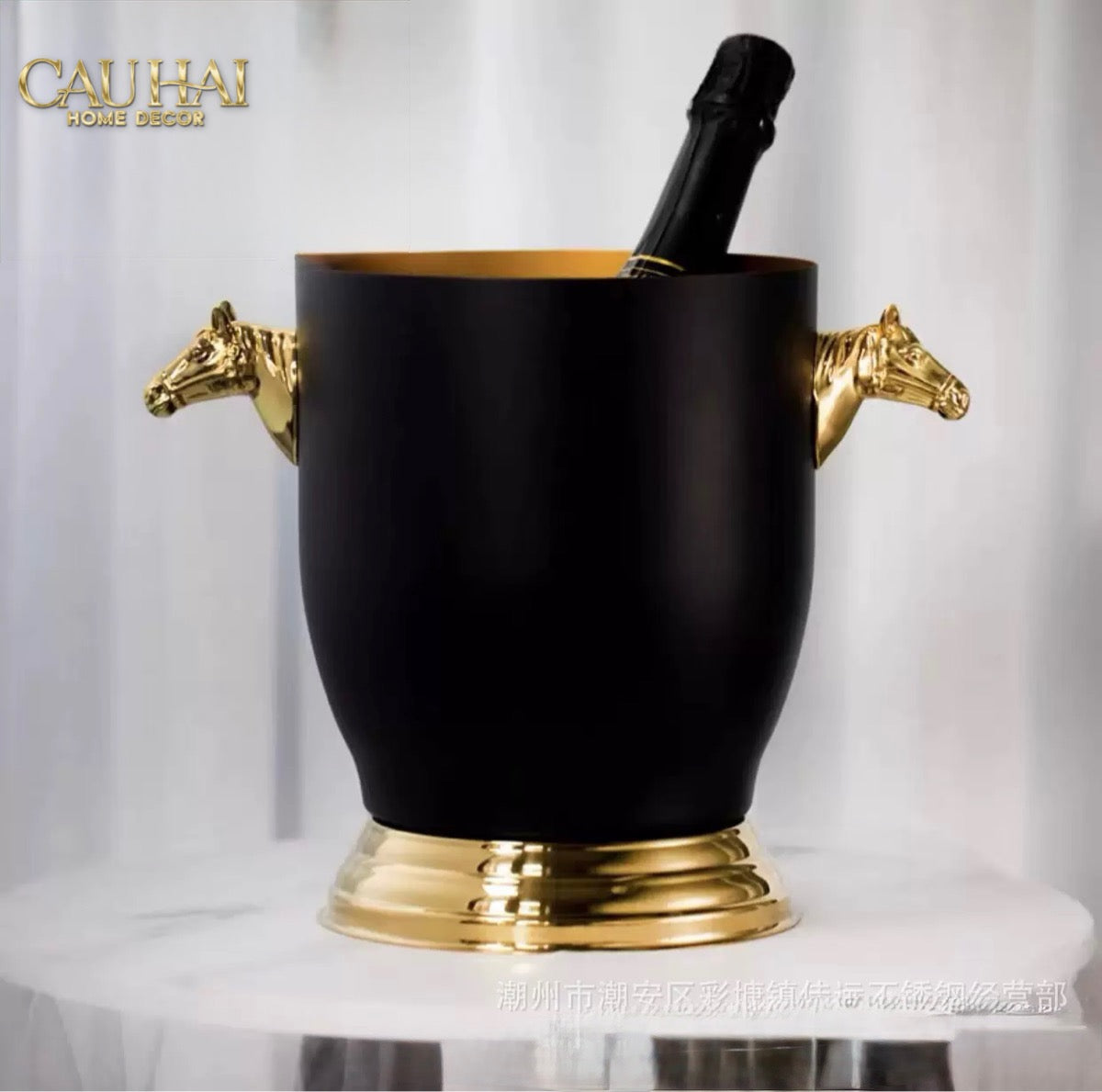 Maison Couture - Xô Đá Ướp Vang Bản Đen Gold -  Malta Golden Horse Équestre Ice Bucket - Noire Gold 6L 18x24