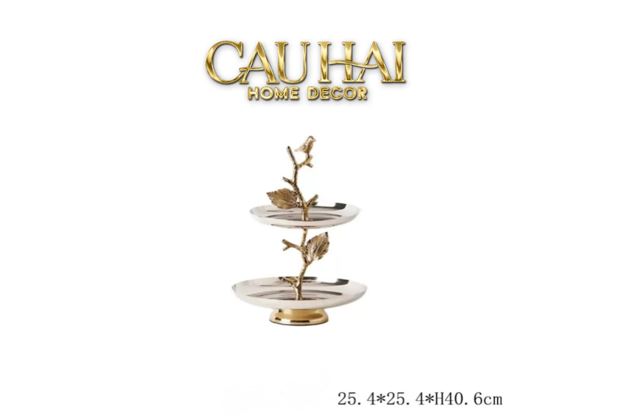 Maison Couture - Đĩa Bánh 2 Tầng Nhập Khẩu Ấn Độ - Platinum Elysian Étagère - 2 Niveaux 25x40.6.