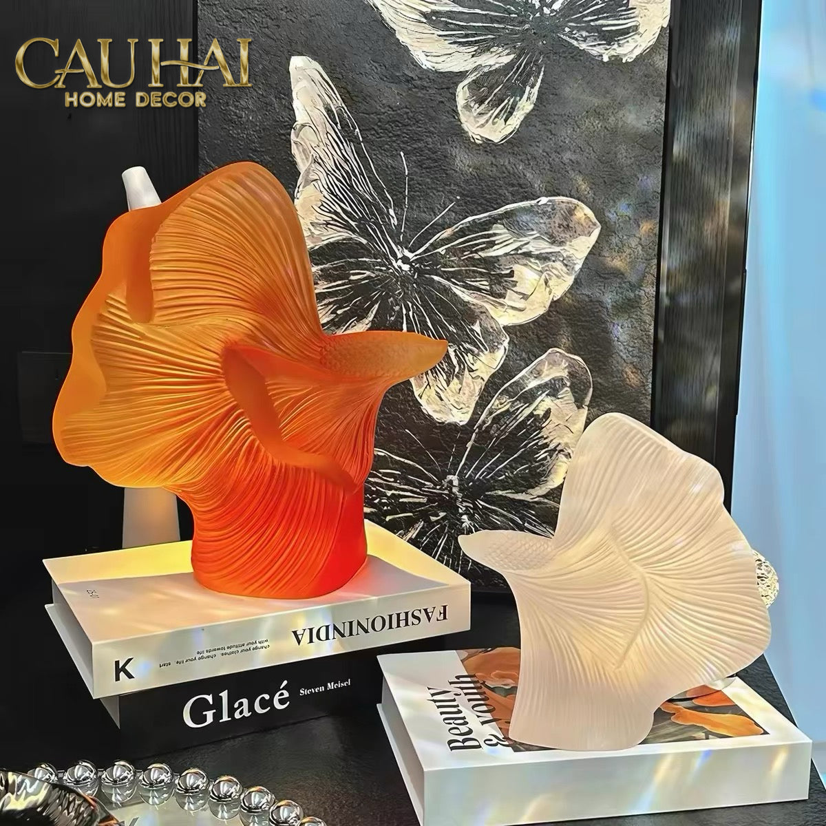 Maison Couture - Set Tượng Cá Nghệ Thuật Betta Resin Lumière Wave Amber Blanc