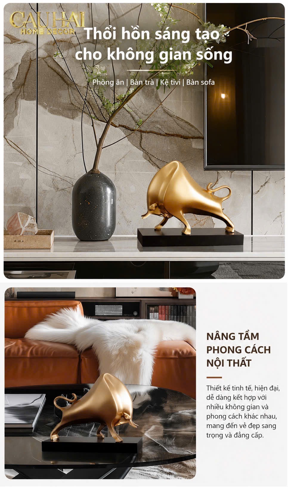 Tượng Bò Phố Wall Taureau Doré 24x10x20