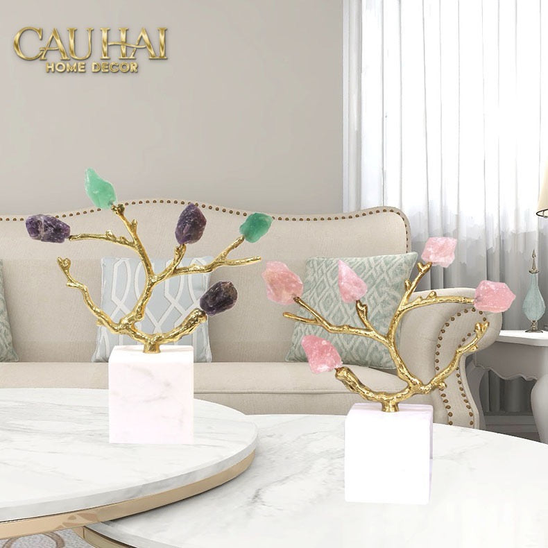 Maison Couture - Tượng Đồng Nhánh Cây Đá Thạch Anh Amethyst Aventurine  Tree of Fortune     25x8x26