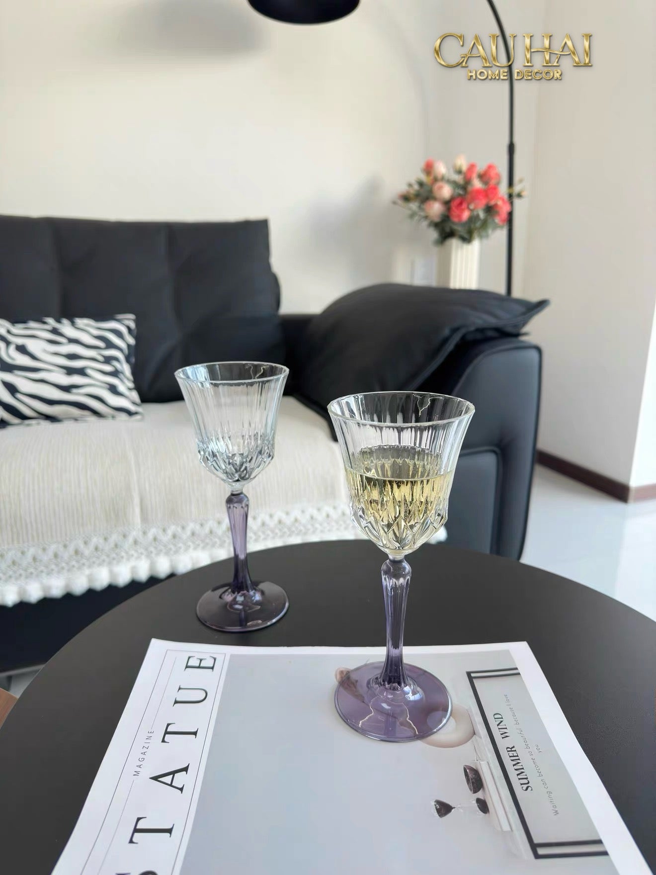 Set 2 Ly Vang Diamond Goblet     Plum Crystal 200Ml