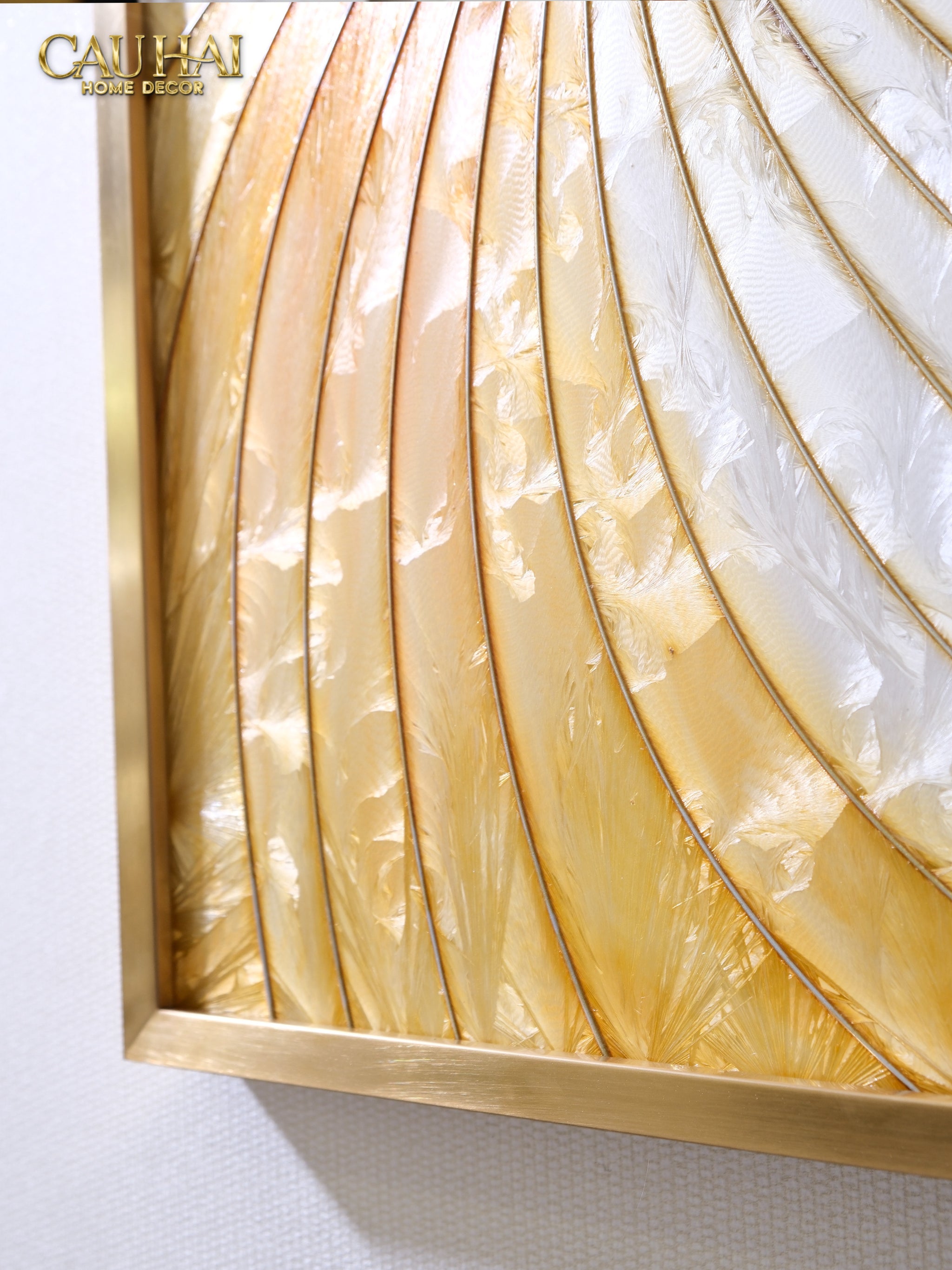 Maison Couture - Enamelled Glass Mosaic Artwork, Handcrafted Frame, Stainless Steel Frame, Gilded Prism Enamel - Ginkgo Era 70x100