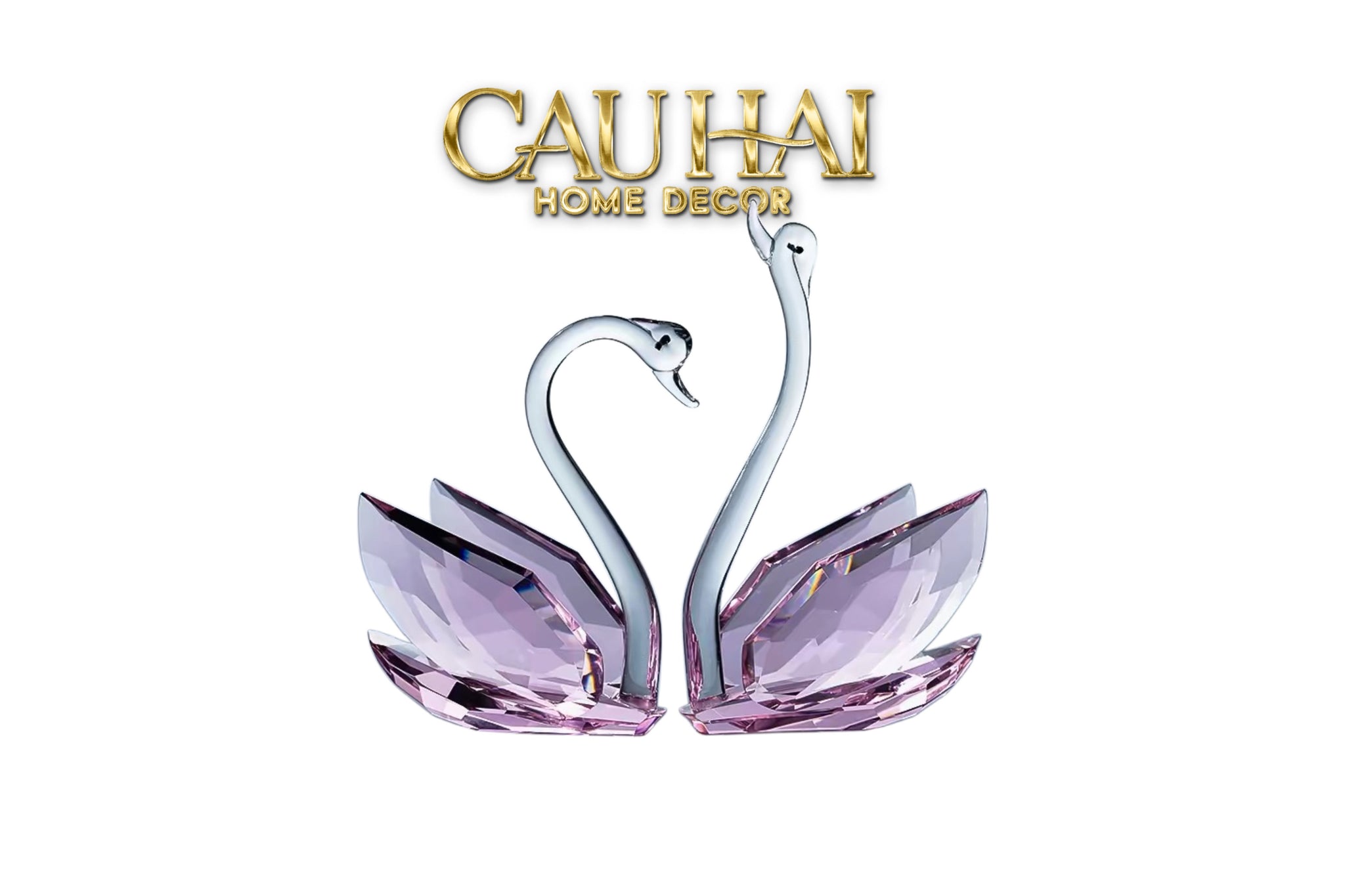 Set 2 Tượng Thiên Nga Pha Lê Trang Trí Crystal Swan Étreinte Rosé 2pcs