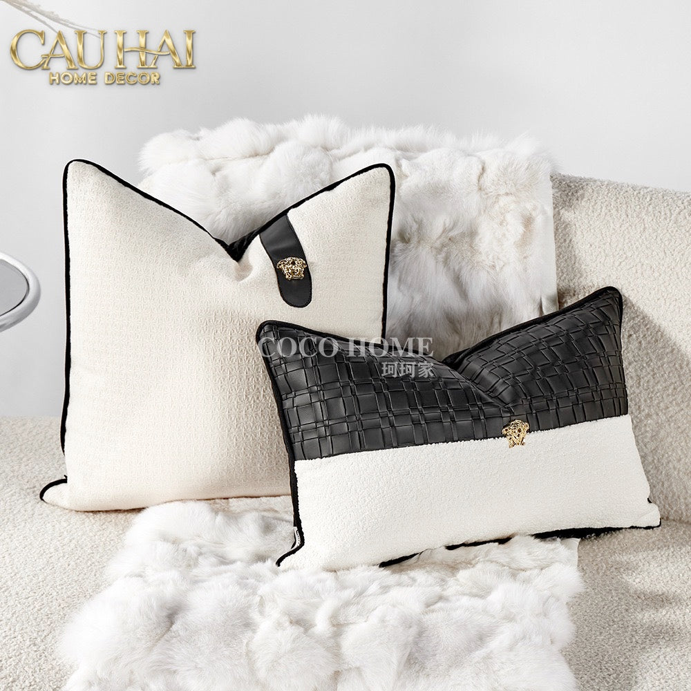 Gối Leather Croco Medusa Noir Ivory 30x50