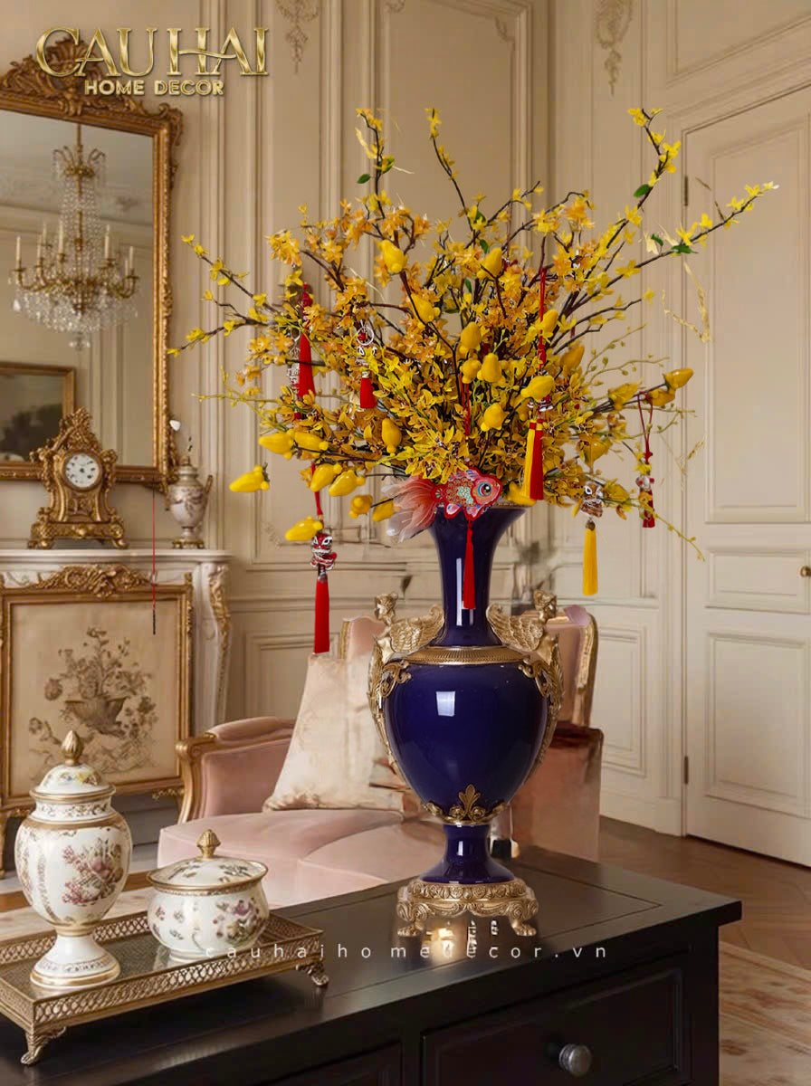 Maison Couture - Bình Hoa  Imperium Empire Divin Vase - Column Urn Seraphim – Imperial Cobalt H56x22x29