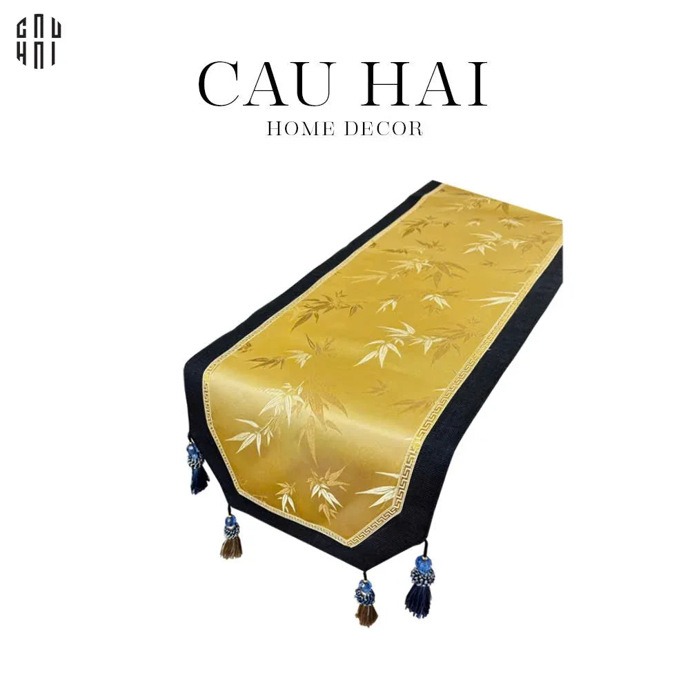 Tết Couture -  Bộ 2 Khăn Trải Bàn Gấm Thượng Hạng Hỷ Trúc Kim Mai 2M4 Luxury Brocade Table Runner
