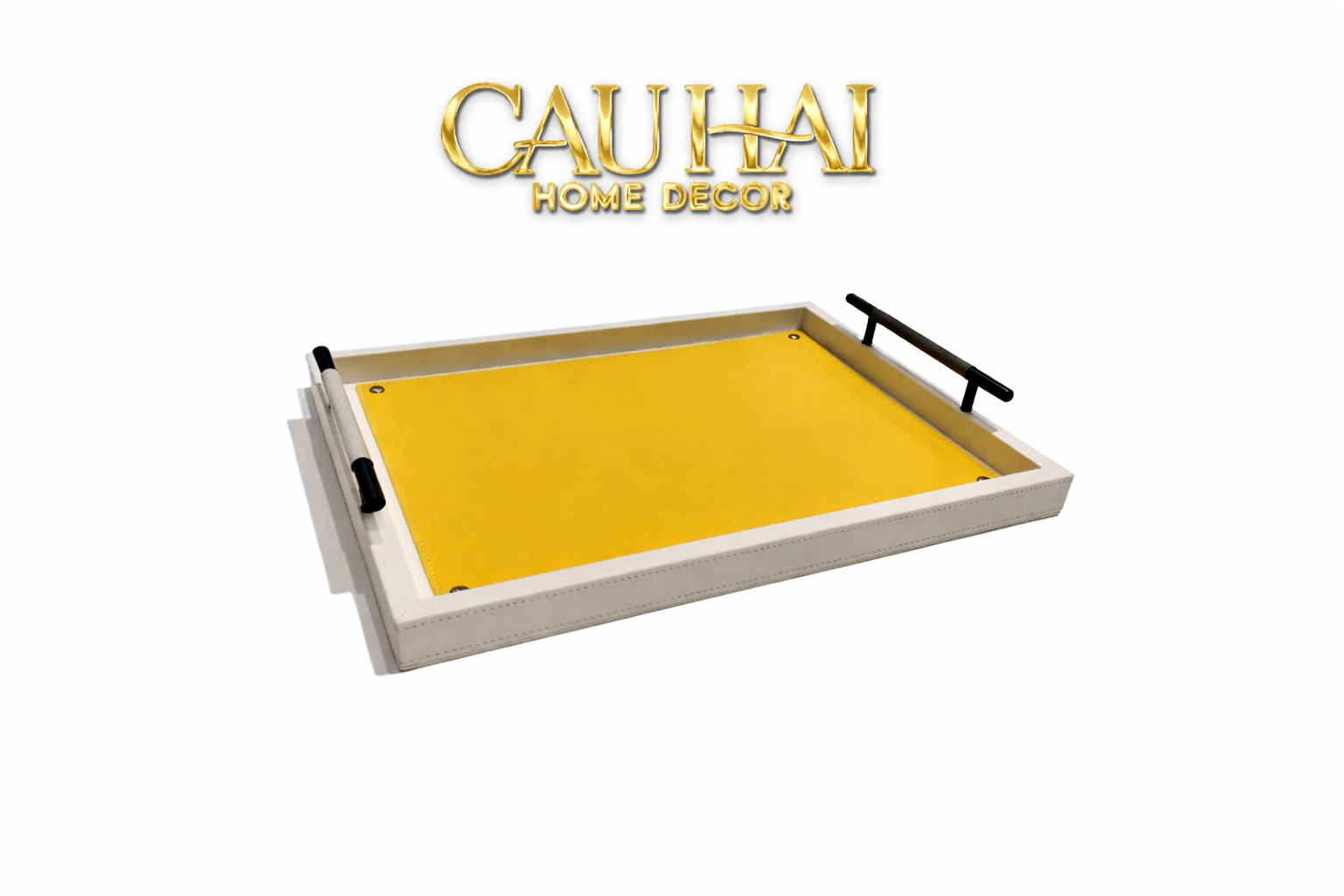 Khay Gỗ Chữ Nhật Chanh Vàng Elegance Luxe Leather - Citrus Jaune 32.5x42.5