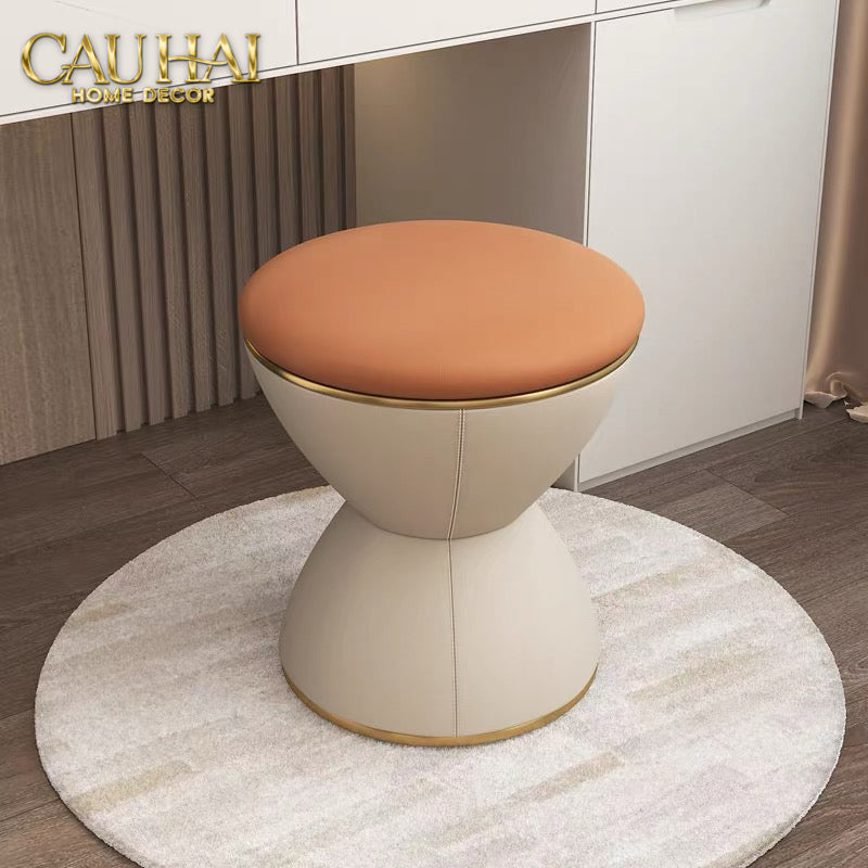 Ghế Đôn Da Hourglass Atelier Ivory H37