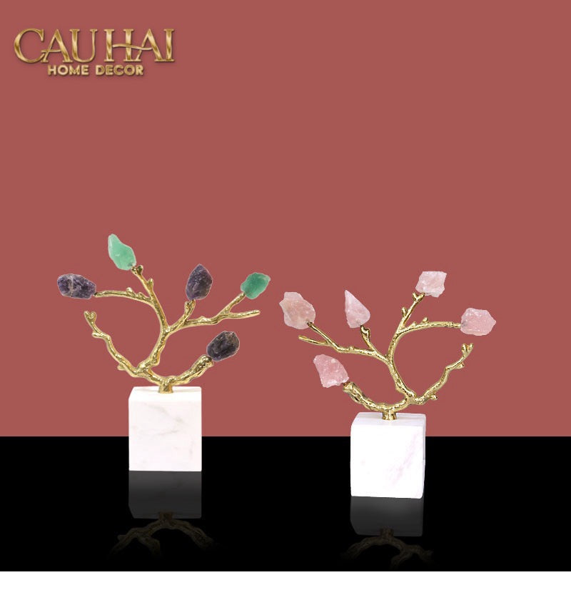 Maison Couture - Tượng Đồng Nhánh Cây Đá Thạch Anh Amethyst Aventurine  Tree of Fortune     25x8x26