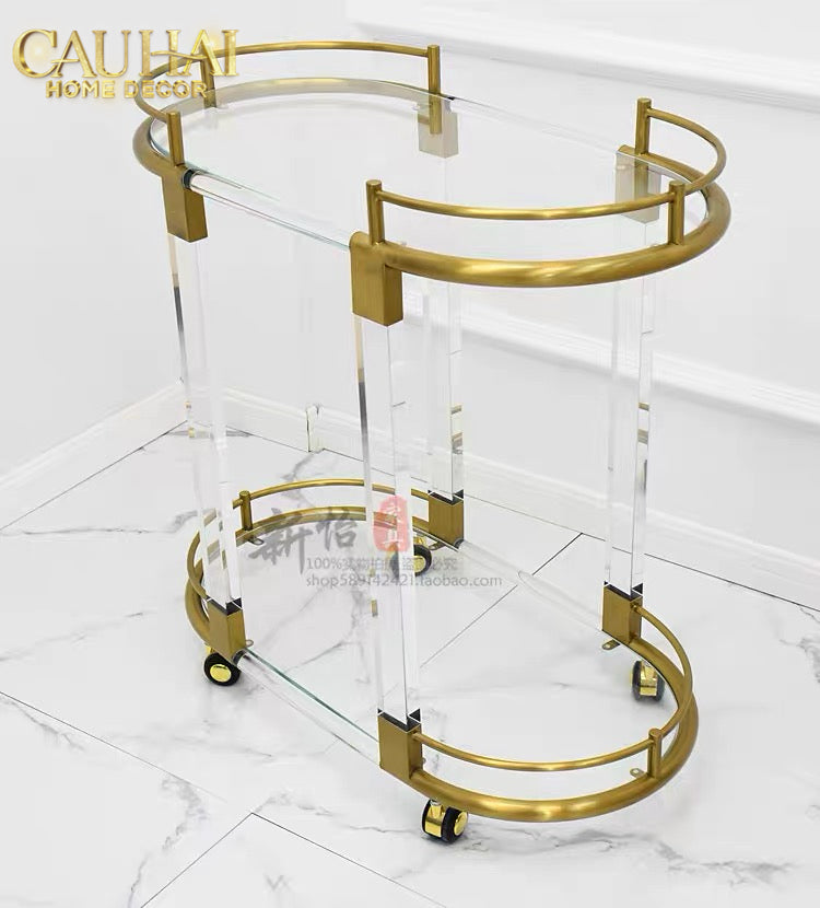 Maison Couture - Xe Đẩy Quầy Bar Oval 2 Tầng Kính Acrylic L’Arc Doré