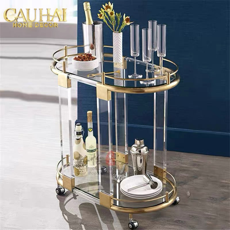 Maison Couture - Xe Đẩy Quầy Bar Oval 2 Tầng Kính Acrylic L’Arc Doré