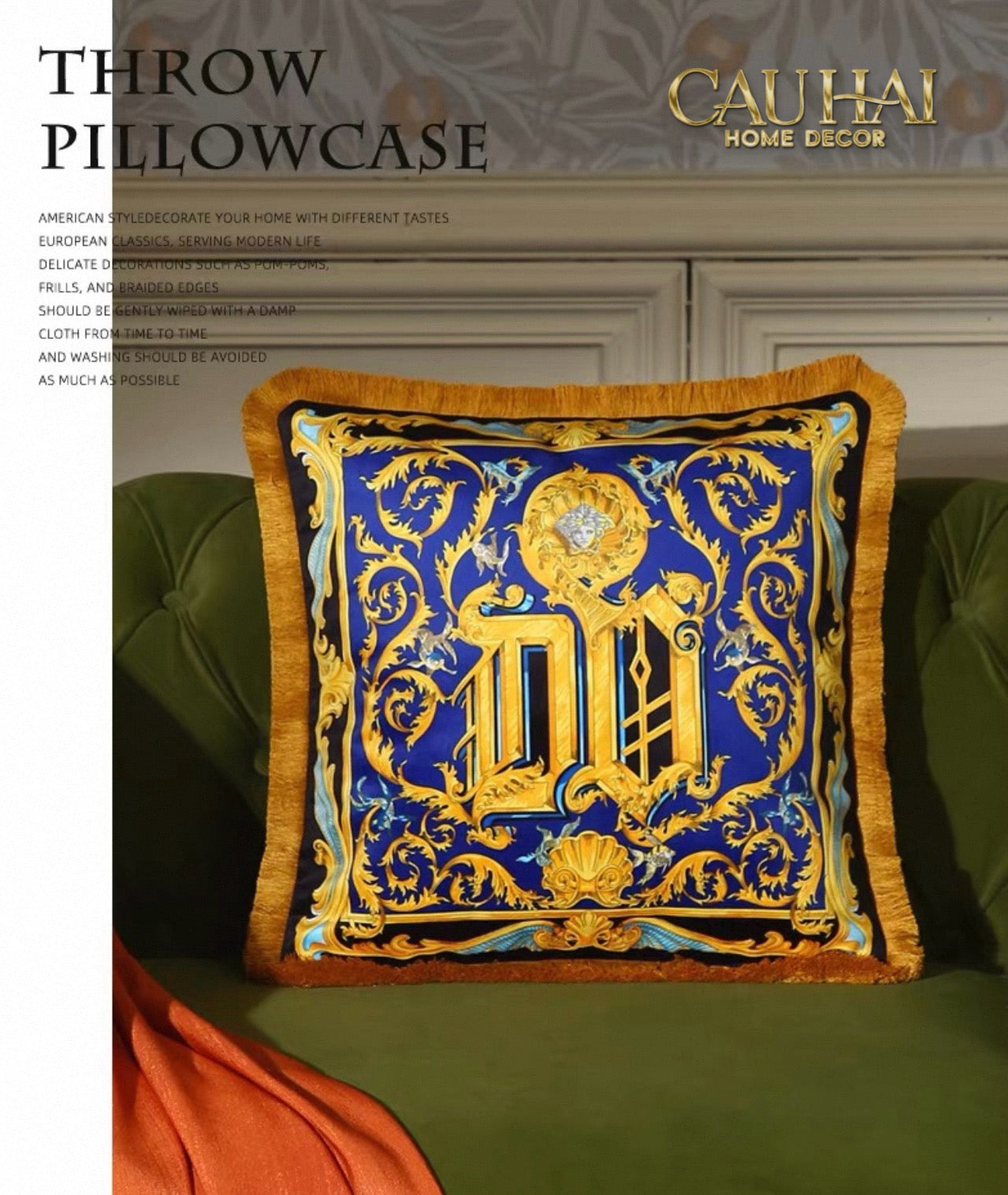 Maison Couture - Vỏ Gối V Class    I ♡ Baroque Acanthus V Monogram Cushion 45 Medusa Gala White