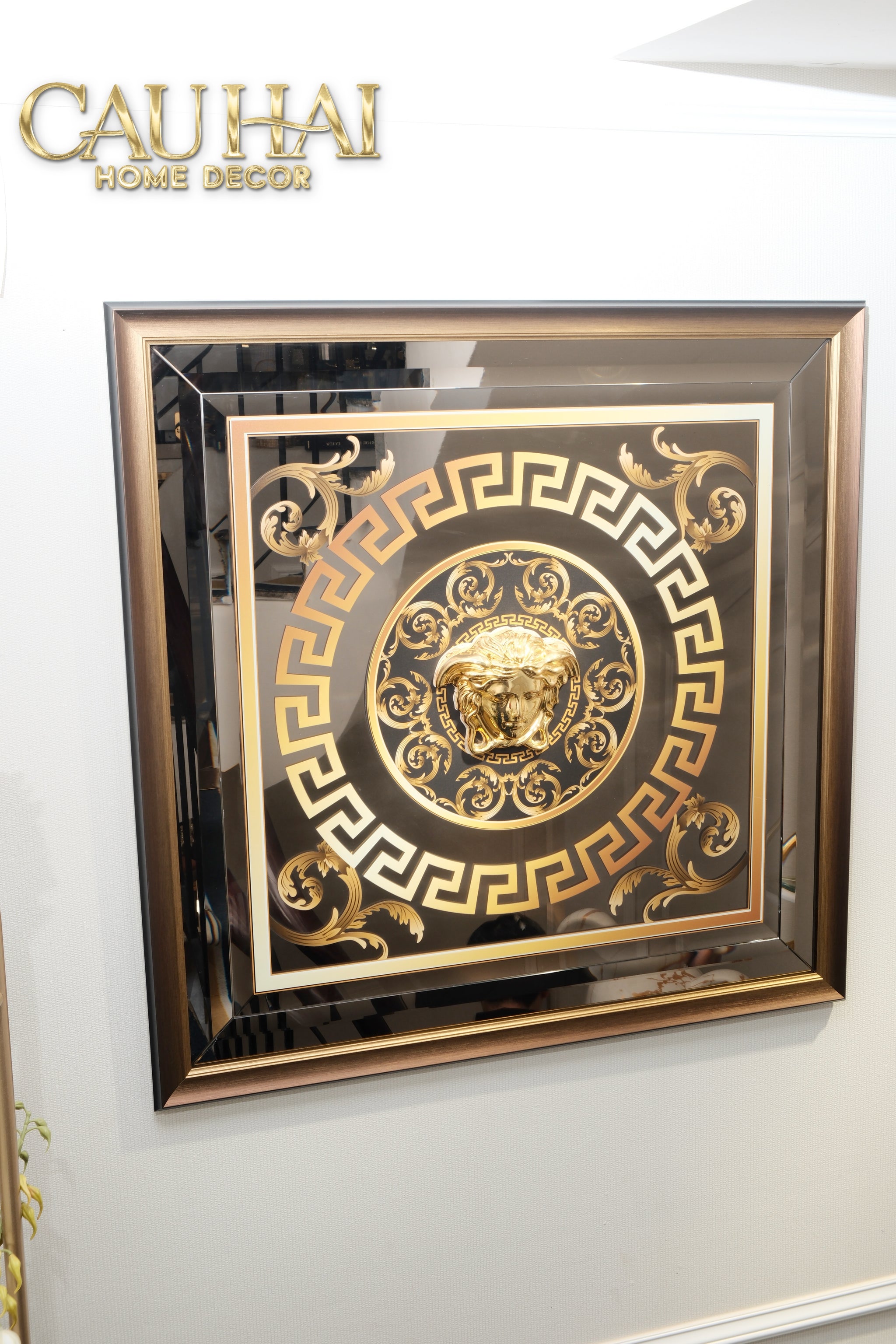 Tranh Gương Miroir Haute Joaillerie -  Barocco Nero UV Medusa Iconic 90x90