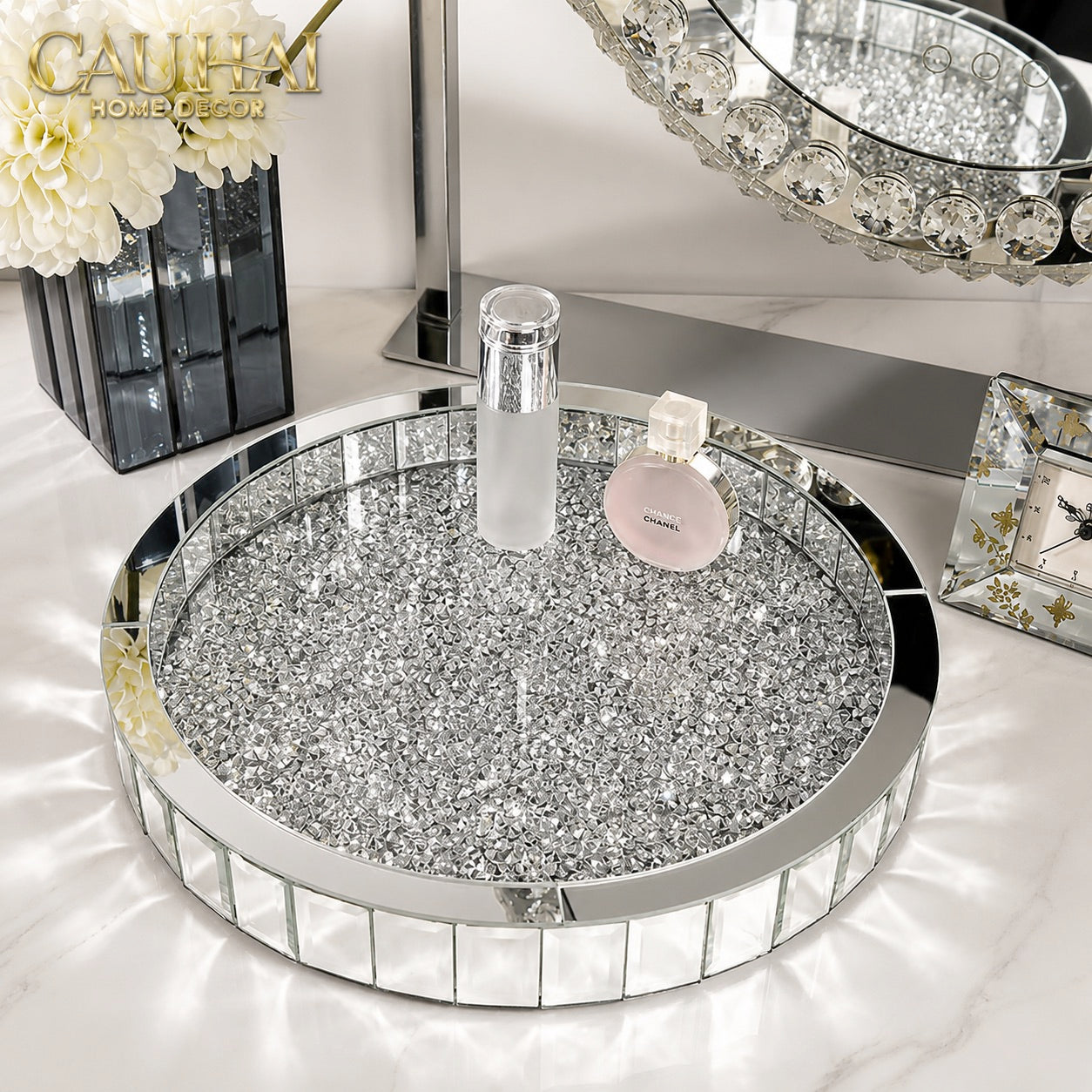 Haute Folie - Khay Gương Tròn Đế Xoay Mirror Argenté D30
