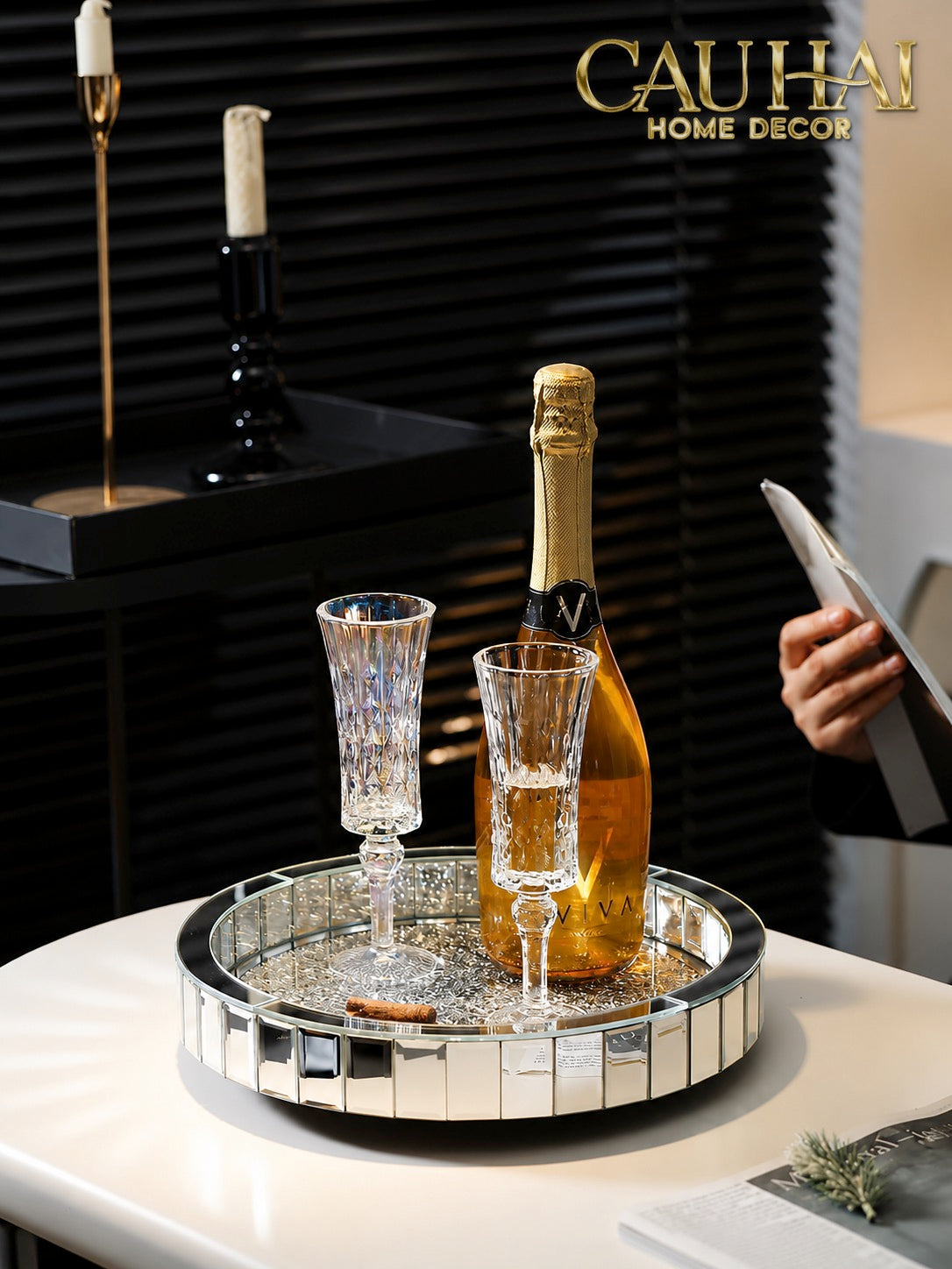 Haute Folie - Khay Gương Tròn Đế Xoay Mirror Argenté D30