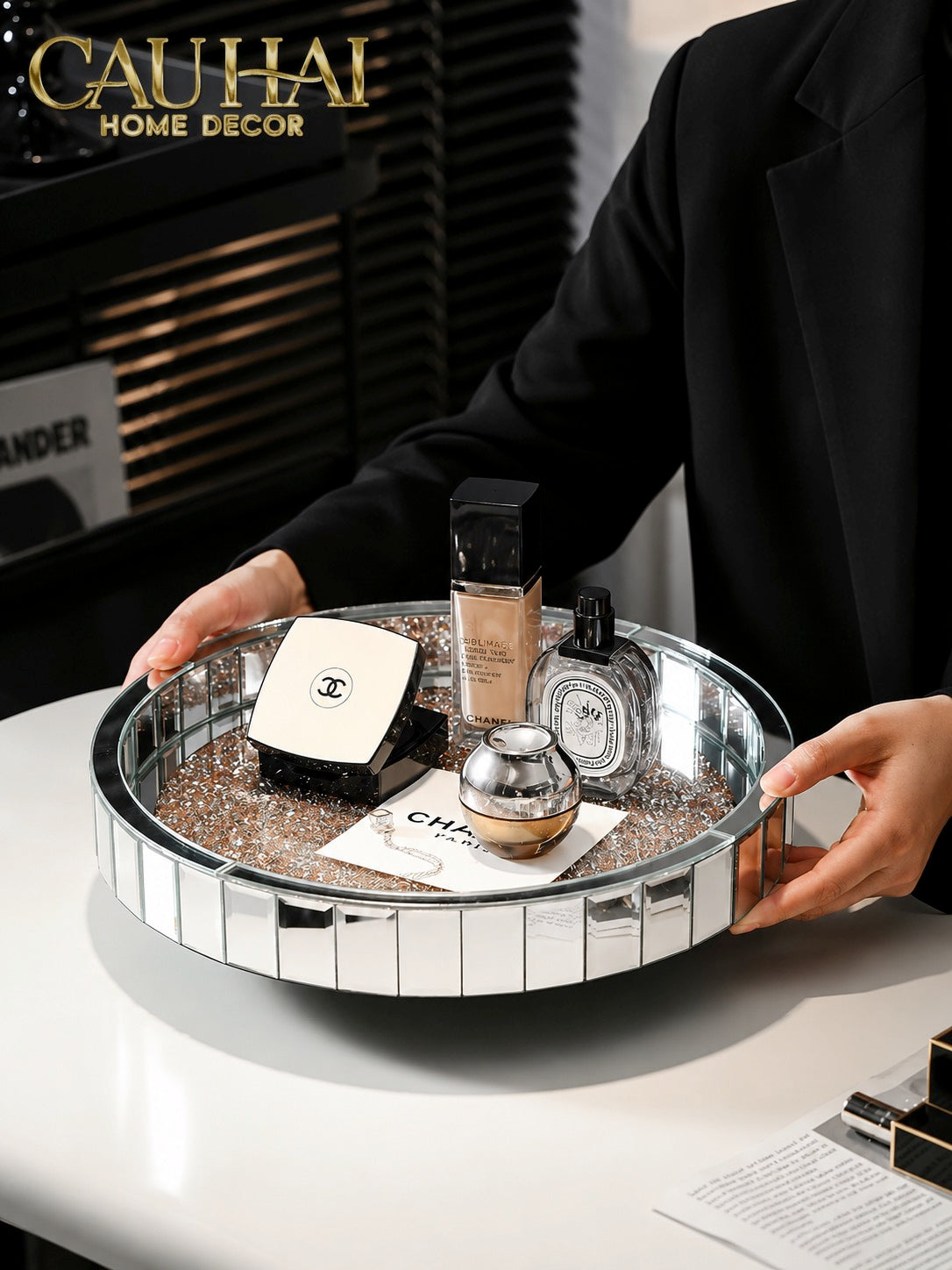 Haute Folie - Khay Gương Tròn Đế Xoay Mirror Argenté D30