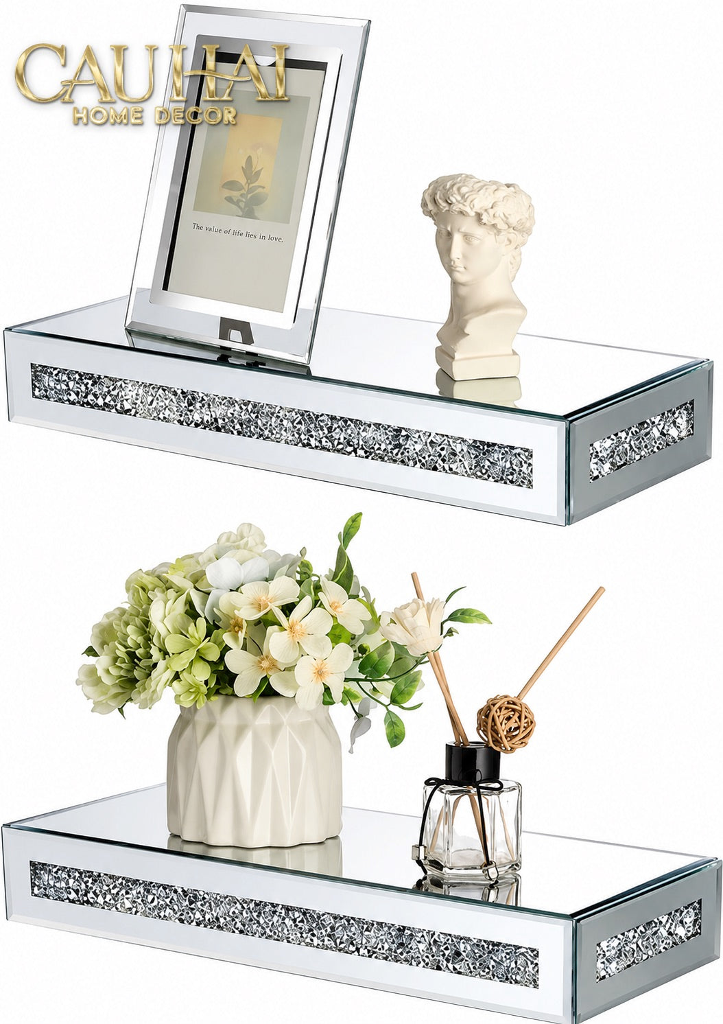 Set 2 Kệ Treo Tường Starlight Mirrored Crystal Shelf-Kệ Treo Tường-CẬU HAI HOME DECOR